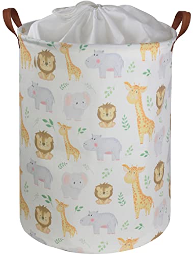 HIYAGON Baby Laundry Basket,Kids Hamper with Drawstring Cover,Cute Toy Storage Bin Nursery Hamper Safari Room Decor for Home(Baby hamper)