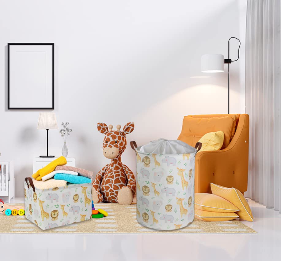 HIYAGON Baby Laundry Basket,Kids Hamper with Drawstring Cover,Cute Toy Storage Bin Nursery Hamper Safari Room Decor for Home(Baby hamper)