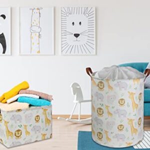 HIYAGON Baby Laundry Basket,Kids Hamper with Drawstring Cover,Cute Toy Storage Bin Nursery Hamper Safari Room Decor for Home(Baby hamper)
