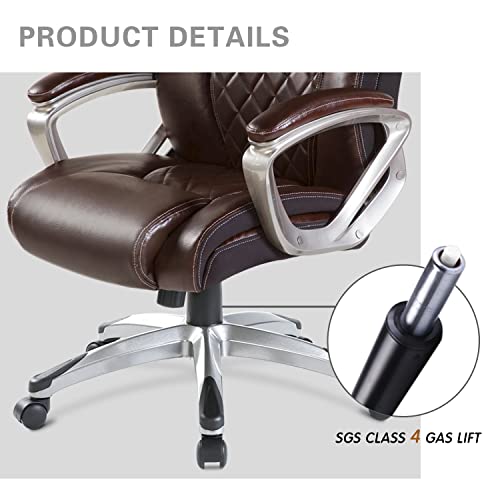 BOWTHY Executive Office Chair 300lbs - Adjustable Built-in Lumbar Support, High Back Office Chair PU Leather Chairs with Padded Armrest, Desk Chairs with Wheels Ergonomic Design for Back Pain (Brown)