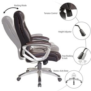 BOWTHY Executive Office Chair 300lbs - Adjustable Built-in Lumbar Support, High Back Office Chair PU Leather Chairs with Padded Armrest, Desk Chairs with Wheels Ergonomic Design for Back Pain (Brown)