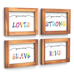 kids playroom decor, ubtkey playroom wall decor kids room wall decor, set of 4 pieces colorful inspirational quotes framed wooden sign for boys girls nursery bedroom bathroom classroom, 8 x 6 inch