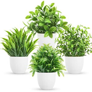 miracliy 4 packs mini fake plants artificial potted eucalyptus faux plants for home office farmhouse bathroom table shelf decor indoor