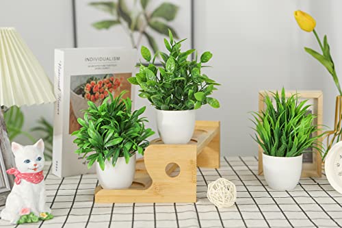 Miracliy 4 Packs Mini Fake Plants Artificial Potted Eucalyptus Faux Plants for Home Office Farmhouse Bathroom Table Shelf Decor Indoor