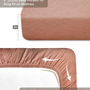 Crib Sheets for Boys Girl, Fitted Baby Toddler Bed Sheets 28" x 52", Neutral Muslin Cotton Crib Mattress Sheet with Boho Style, Soft and Breathable Comfort (Dusty Rose)