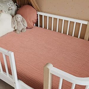 Crib Sheets for Boys Girl, Fitted Baby Toddler Bed Sheets 28" x 52", Neutral Muslin Cotton Crib Mattress Sheet with Boho Style, Soft and Breathable Comfort (Dusty Rose)