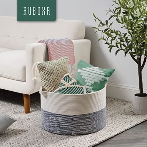 Decorative Jumbo Blanket Basket for Living Room - 100% Cotton Rope Woven Basket for Storage with 2 Easy Carry Handles, Holds up to 40Lb - Ideal for Pillows, Blankets, Laundry Hamper & Baby Toy Bin.