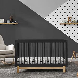 Delta Children Poppy Crib 6-Piece Baby Nursery Furniture Set–Includes: Convertible Crib, Dresser, Changing Top, Crib Mattress, Sheets, & Changing Pad, Midnight Grey w/Natural