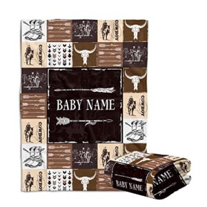 locobird baby cowboy blankets, personalized baby blankets for boys, baby western blankets for girls, custom baby blanket name, 3 sizes fleece blankets for infant newborn son daughter