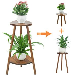 tall indoor plant stand - adjustable plant holder, mid century wooden plant shelf for multiple plants, 2 tier plant rack flower pot stand for living room outdoor garden patio