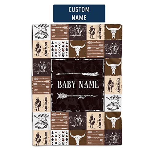 locobird Baby Cowboy Blankets, Personalized Baby Blankets for Boys, Baby Western Blankets for Girls, Custom Baby Blanket Name, 3 Sizes Fleece Blankets for Infant Newborn Son Daughter