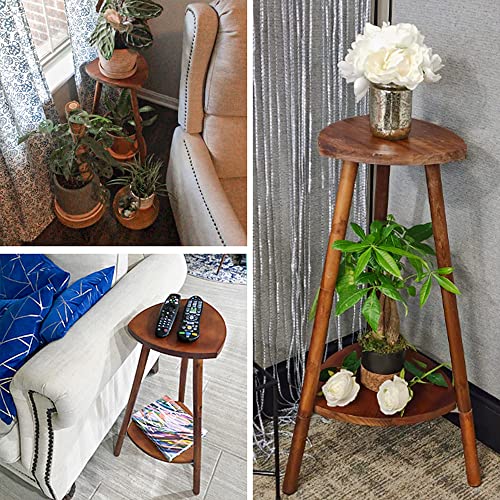 Tall Indoor Plant Stand - Adjustable Plant Holder, Mid Century Wooden Plant Shelf for Multiple Plants, 2 Tier Plant Rack Flower Pot Stand for Living Room Outdoor Garden Patio