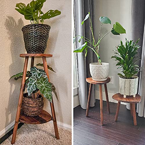 Tall Indoor Plant Stand - Adjustable Plant Holder, Mid Century Wooden Plant Shelf for Multiple Plants, 2 Tier Plant Rack Flower Pot Stand for Living Room Outdoor Garden Patio