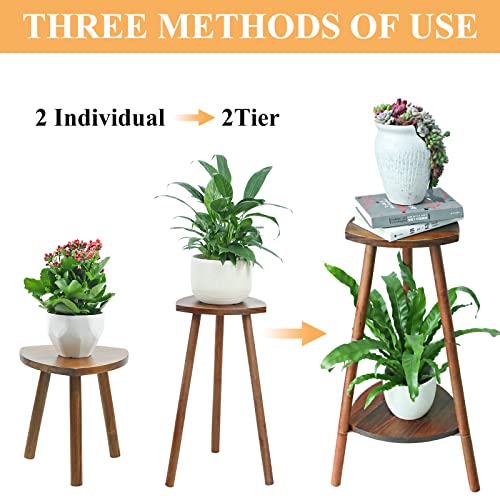 Tall Indoor Plant Stand - Adjustable Plant Holder, Mid Century Wooden Plant Shelf for Multiple Plants, 2 Tier Plant Rack Flower Pot Stand for Living Room Outdoor Garden Patio