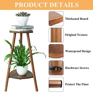 Tall Indoor Plant Stand - Adjustable Plant Holder, Mid Century Wooden Plant Shelf for Multiple Plants, 2 Tier Plant Rack Flower Pot Stand for Living Room Outdoor Garden Patio