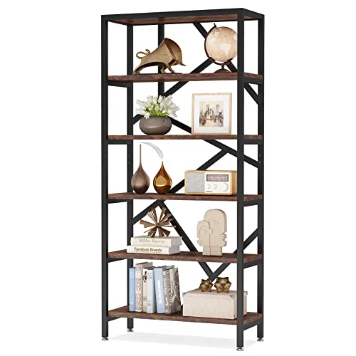 Tribesigns 6-Tier Bookshelf 71 inch Tall Bookcase, Vintage Industrial 6 Shelf Etagere Display Shelves, Open Book Storage Rack Wood Shelving Units Organizer (Brown)