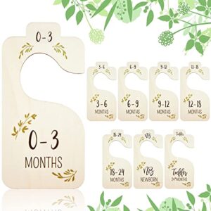 LEMEOSO Baby Closet Dividers, 8pcs Double-Sided Wooden Baby Closet Organizers from Newborn to 24 Months Adorable Nursery Decor Baby Clothes Size Hanger Dividers for Baby Girls Boys