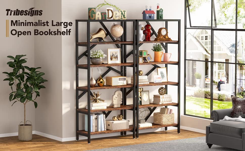 Tribesigns 6-Tier Bookshelf 71 inch Tall Bookcase, Vintage Industrial 6 Shelf Etagere Display Shelves, Open Book Storage Rack Wood Shelving Units Organizer (Brown)