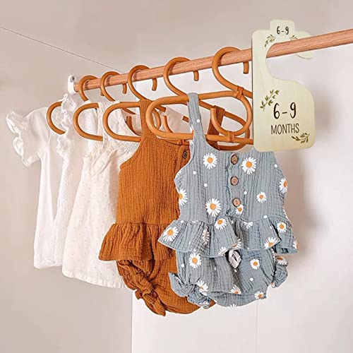 LEMEOSO Baby Closet Dividers, 8pcs Double-Sided Wooden Baby Closet Organizers from Newborn to 24 Months Adorable Nursery Decor Baby Clothes Size Hanger Dividers for Baby Girls Boys