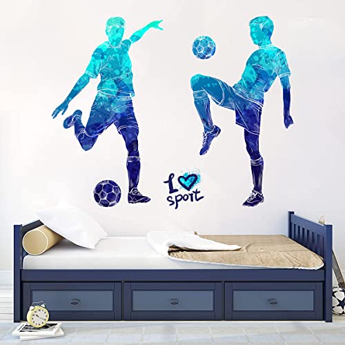 WOYINIS Colors Splash Soccer Players Wall Decal Creative Removable Football Players Silhouette Wall Stickers Peel and Stick Sports Wall Decal Art Murals for Boys Teens Room Nursery Playroom Wall Decor