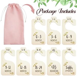 LEMEOSO Baby Closet Dividers, 8pcs Double-Sided Wooden Baby Closet Organizers from Newborn to 24 Months Adorable Nursery Decor Baby Clothes Size Hanger Dividers for Baby Girls Boys