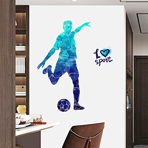 WOYINIS Colors Splash Soccer Players Wall Decal Creative Removable Football Players Silhouette Wall Stickers Peel and Stick Sports Wall Decal Art Murals for Boys Teens Room Nursery Playroom Wall Decor