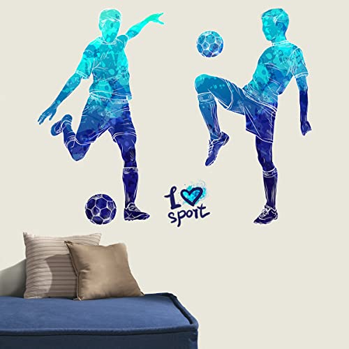 WOYINIS Colors Splash Soccer Players Wall Decal Creative Removable Football Players Silhouette Wall Stickers Peel and Stick Sports Wall Decal Art Murals for Boys Teens Room Nursery Playroom Wall Decor