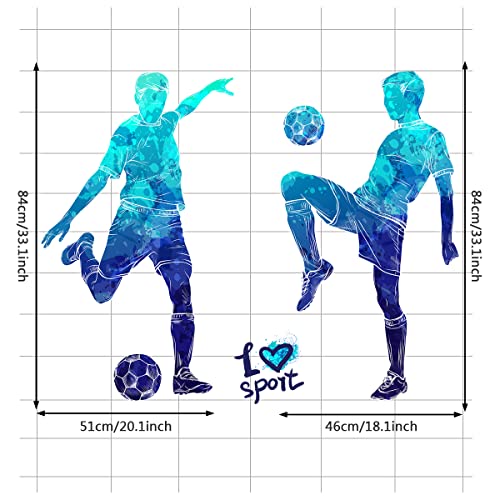 WOYINIS Colors Splash Soccer Players Wall Decal Creative Removable Football Players Silhouette Wall Stickers Peel and Stick Sports Wall Decal Art Murals for Boys Teens Room Nursery Playroom Wall Decor