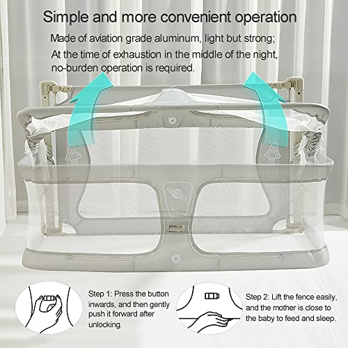 Baby Bedside Sleeper, 3 in 1 Folding Portable Crib, breathable and visible mesh window, soft washable liner cover and sturdy aluminum alloy,Easy to Assemble, baby bassinets bedside sleeper Stationary