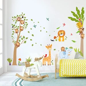 anfigure jungle animal wall stickers giraffe elephant lion wall decals forest monkey tree wall stickers for kids girls boy baby room nursery playroom daycare bedroom kindergarten wall decor