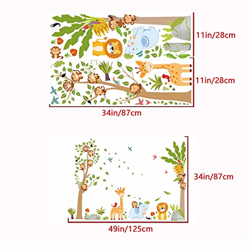 AnFigure Jungle Animal Wall Stickers Giraffe Elephant Lion Wall Decals Forest Monkey Tree Wall Stickers for Kids Girls Boy Baby Room Nursery Playroom Daycare Bedroom Kindergarten Wall Decor