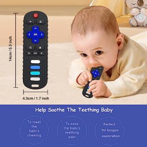 Baby Teether Toys - TV Remote Control Shape Silicone Toddler Teething Toys for Babies 6-12 Months (Black + Dark Purple)