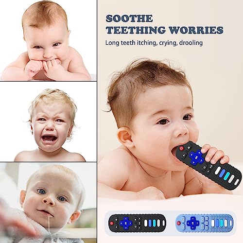 Baby Teether Toys - TV Remote Control Shape Silicone Toddler Teething Toys for Babies 6-12 Months (Black + Dark Purple)