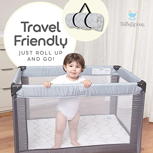Babylicious Waterproof Pack and Play Mattress Topper - 38" x 26" - Roll Up Style - Breathable Soft Memory Foam - Portable Playard Mattress Topper- Baby Foam Playpen Mattresses for Babies