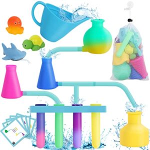 gifts2u bath toy for kids age 4-8, 25pcs color changing silicone water lab suction bath toy set for toddlers, bathtub play stem buiding toys with mesh storage bag