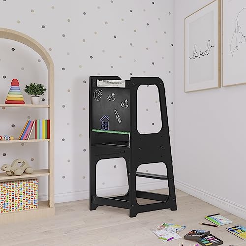 Dream On Me Explora Toddler Learning Tower/Anti-Slip Base/Multipurpose Kids Step Stool / 3 Platform Heights/Chalkable Black Board/Children’s Step Stool