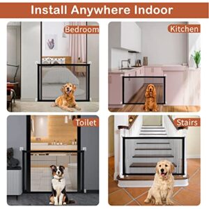 Dog Gates for The House, Malydyox Pet Gate for Stairs with Portable Safety Fence Easily Install Anywhere, Gates for Dogs Indoor with 2pcs Stainless Steel Pole and 8pcs Hooks, 41'' X 29''