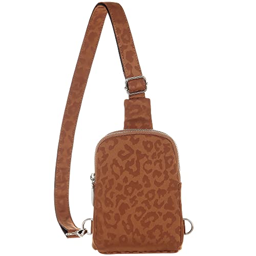 Haytijoe Small Sling Bag, Fanny Packs Purse Nylon Fabric Crossbody Bags for Women Girls Traveling Hiking Walking, Gifts for Her (Nylon-Leopard Brown)