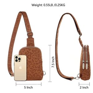 Haytijoe Small Sling Bag, Fanny Packs Purse Nylon Fabric Crossbody Bags for Women Girls Traveling Hiking Walking, Gifts for Her (Nylon-Leopard Brown)