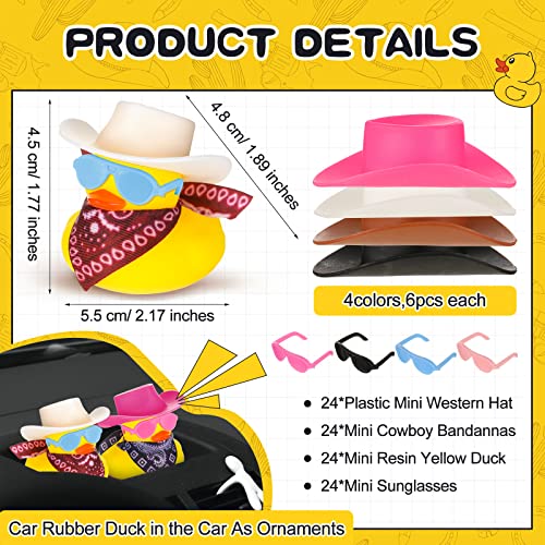 24 Sets Cowboy Rubber Ducks with Mini Cowboy Hat Scarf and Sunglasses Cute Bath Rubber Ducks Small Bathtub Accessories Toys for Baby Shower Birthday Swimming Party Gifts Decorations