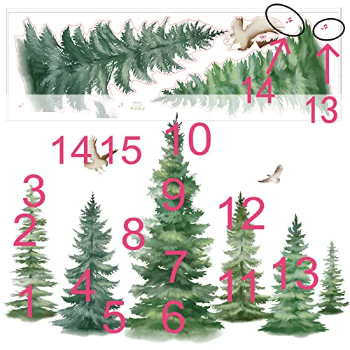 decalmile Watercolor Large Pine Trees Wall Decals Woodland Branch Birds Wall Decals Nursery Bedroom Living Room Wall Decor(H: 95cm)