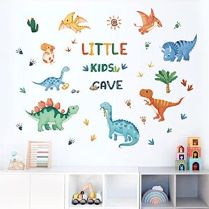 decalmile Watercolor Dinosaur Wall Decals Dino Tropical Plants Wall Stickers Baby Boy Kid Bedroom Playroom Wall Decor
