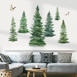 decalmile Watercolor Large Pine Trees Wall Decals Woodland Branch Birds Wall Decals Nursery Bedroom Living Room Wall Decor(H: 95cm)