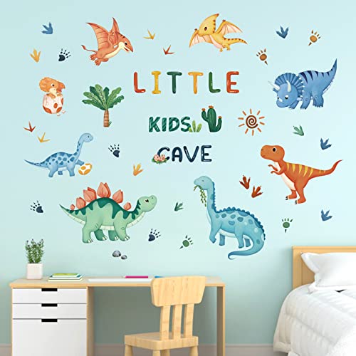 decalmile Watercolor Dinosaur Wall Decals Dino Tropical Plants Wall Stickers Baby Boy Kid Bedroom Playroom Wall Decor