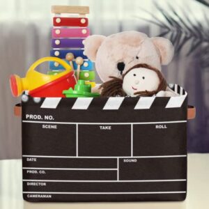 Movie Clapper Board Large Storage Bin Collapsible Storage Basket with Handles,Film Theme Laundry Basket Hamper Organizer Foldable Storage Box for Toys Bedroom Kids Room Nursery Dorm Set of 1