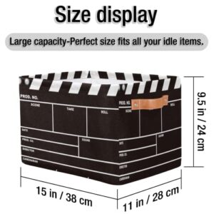 Movie Clapper Board Large Storage Bin Collapsible Storage Basket with Handles,Film Theme Laundry Basket Hamper Organizer Foldable Storage Box for Toys Bedroom Kids Room Nursery Dorm Set of 1