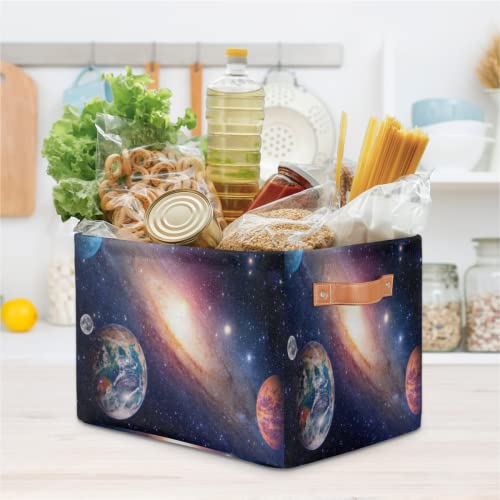 Universe Large Storage Bin Collapsible Storage Basket with Handles,Galaxy Nebula Space Laundry Basket Hamper Organizer Foldable Storage Box for Toys Bedroom Kids Room Nursery Dorm Set of 2