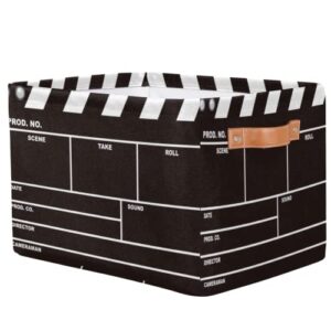 Movie Clapper Board Large Storage Bin Collapsible Storage Basket with Handles,Film Theme Laundry Basket Hamper Organizer Foldable Storage Box for Toys Bedroom Kids Room Nursery Dorm Set of 1