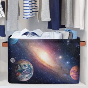 Universe Large Storage Bin Collapsible Storage Basket with Handles,Galaxy Nebula Space Laundry Basket Hamper Organizer Foldable Storage Box for Toys Bedroom Kids Room Nursery Dorm Set of 2