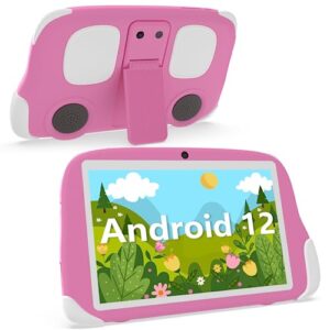 ruiqiai kids tablet, 8 inch android 12 tablet for kids, 1280×800 ips touch screen, 2gb+32gb+512gb expand, wifi, parental control, dual camera, games, bluetooth, learning tablet with case (pink)